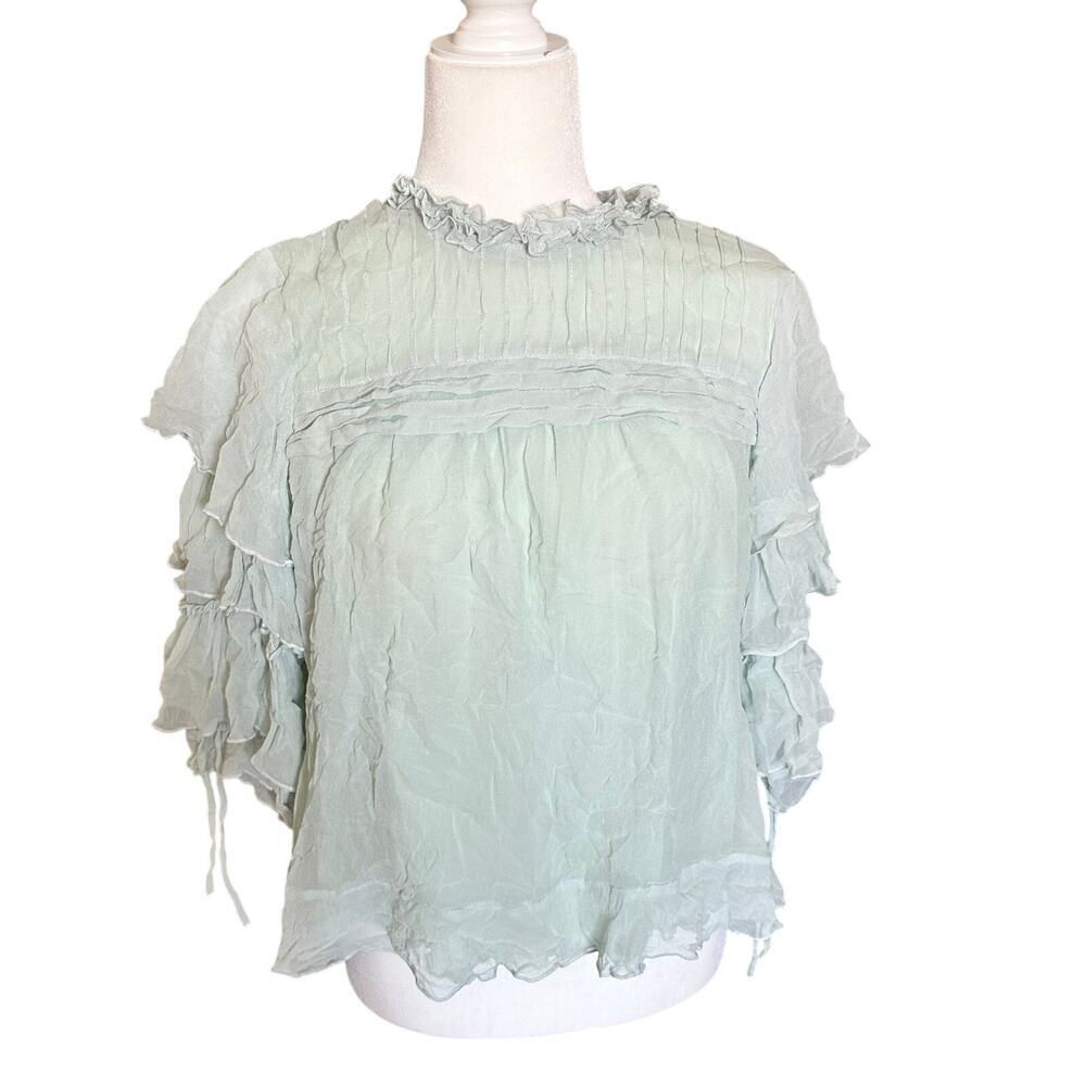 Anthropologie pastel green 100 silk blouse sz L